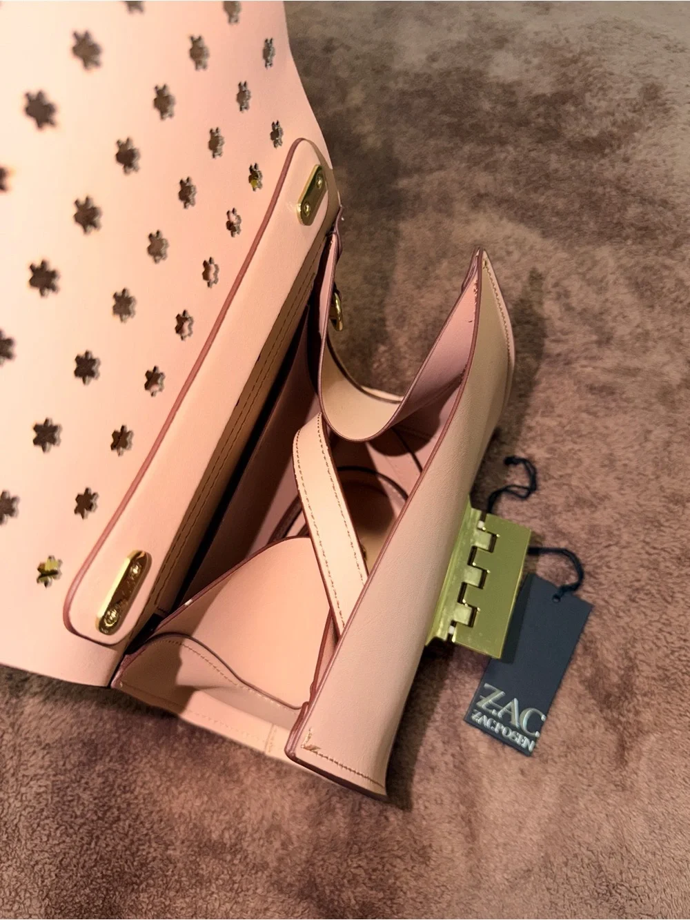 Zac Posen Pink Floral Cutout Leather Top-Handle Bag